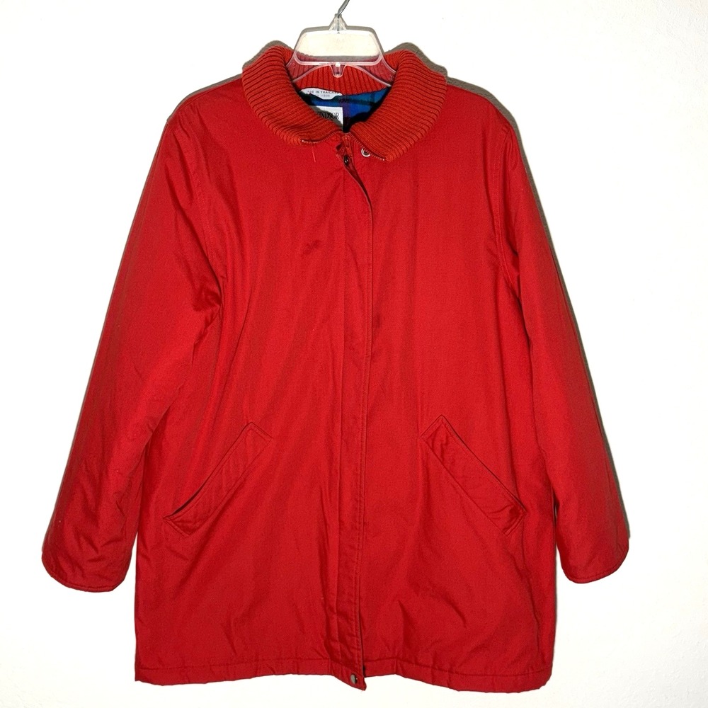 Windsor Bay Women L 12/14 Red Plaid Lined Quilted Parka Jacket Car Coat‎
